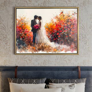 Romantic Couple Wall Art,HD Canvas Print with Premium Golden Floater Frame, Ready to Hang, (36 In x 48 In) (COUPLE-WA-19)
