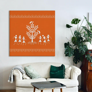 Ethnic Indian Warli Wall Art Canvas Painting For Home Decor Ready To Hang Art