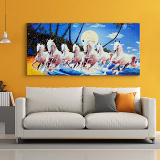 Seven Running Horses Vastu Canvas Paintings Framed For Living Room Wall Decoration (VAWA03)