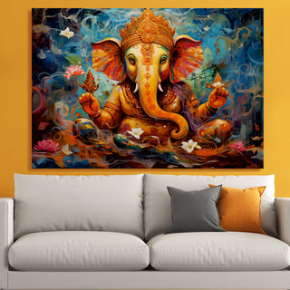 Large sized framed Lord Ganesha canvas painting for home and office. (GNWA02)