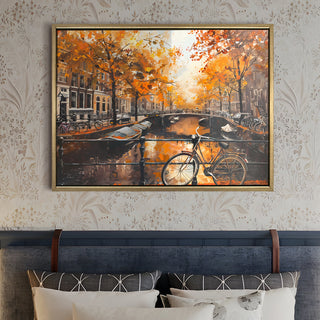European Cityscape Wall Art, HD Canvas Print, Golden Floater Framed, Ready to Hang, (36 In x 48 In) (EURO-WA-76)