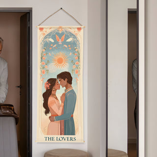 The Lover Tarot Tapestry | Sun & Floral Arch Wall Hanging, Thick fabric, HD Print, Ready to Hang Wall Décor. Size 24 In x 60 In.(TAROTTPS16)