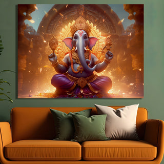 Large sized framed Lord Ganesha canvas painting for home and office. (GNWA05)