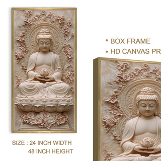 Serene Buddha with Lotus Portrait Wall Art, HD Canvas Print, Golden Box Framed, Ready to Hang, (48 In x 24 In) (BUDDHA-WA-33)