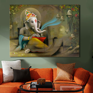 Large sized framed Lord Ganesha canvas painting for home and office. (GNWA01)