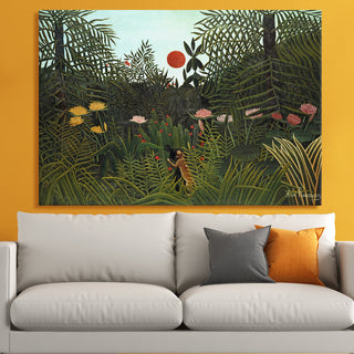 Jungle With Setting Sun – Henri Rousseau Painting | HD Canvas Print | Ready to Hang | Wall Art for Bedroom, living room, Hallway (HRWA03)