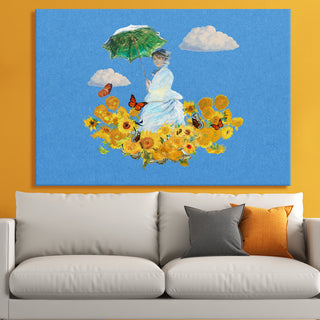 Whimsical Impressionist Lady with Umbrella and Sunflowers Painting | HD Canvas Print | Ready to Hang | Wall Art for Bedroom, living room, Hallway (CMWA05)