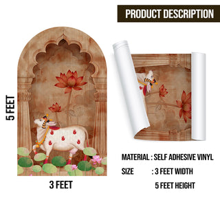 Pichwai Cow Temple Background Arch Wall Mural – Peel & Stick Cow Wallpaper – Waterproof Self Adhesive Vinyl Sticker for Living Room, Entryway – Size: 5ft x 3ft (PDAWALL06)