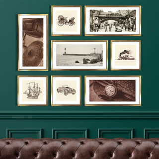 Vintage Heritage Art – Set of 8 Acrylic Paintings in Golden Box Frames | Retro-Inspired Wall Décor (VINTAGE-8F-03)