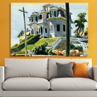 House on the Hill – Edward Hopper Painting | HD Canvas Print | Ready to Hang | Wall Art for Bedroom, living room, Hallway (EHWA06)