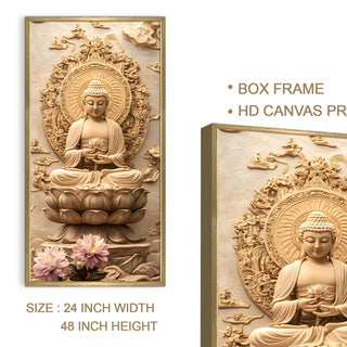 Divine Buddha Meditation Portrait Wall Art, HD Canvas Print, Golden Box Framed, Ready to Hang, (48 In x 24 In) (BUDDHA-WA-32)