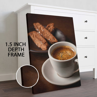 Espresso & Biscotti - Rustic Café or Kitchen Decor for Coffee Lovers Wall Art, HD Canvas Print, Framed, Ready to Hang. (KITWA025)