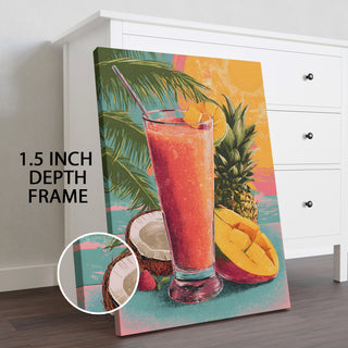 Tropical Fruit Smoothie – Colorful Juice Bar or Kitchen Wall Art, HD Canvas Print, Framed, Ready to Hang. (KITWA027)