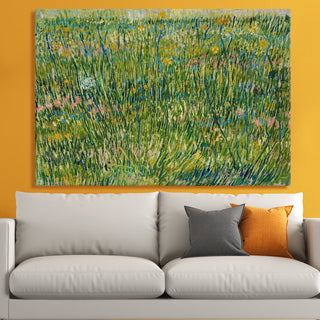 Patch Of Grass By Vincent Van Gogh Wall Art, HD Canvas Print, Framed, Ready to Hang. (VAWA020)