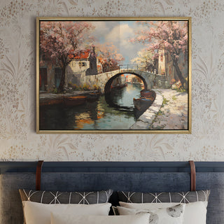 European Cityscape Wall Art, HD Canvas Print, Golden Floater Framed, Ready to Hang, (36 In x 48 In) (EURO-WA-69)