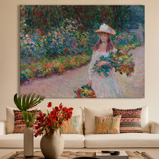 Girl with Flowers in the Garden Painting | HD Canvas Print | Ready to Hang | Wall Art for Bedroom, living room, Hallway (CMWA01)