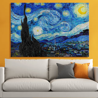 Starry Night Wall Art by Vincent Van Gogh, HD Canvas Print, Framed, Ready to Hang. (VAWA011).