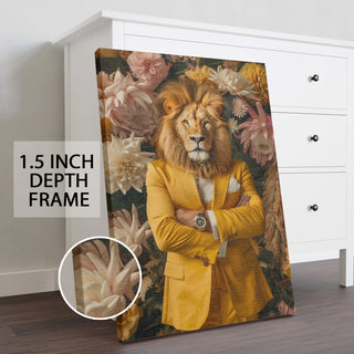 Maximalist Lion Wall Art Painting, HD Canvas Print, Framed, Ready to Hang. (POMA15)