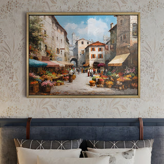 European Cityscape Wall Art, HD Canvas Print, Golden Floater Framed, Ready to Hang, (36 In x 48 In) (EURO-WA-68)