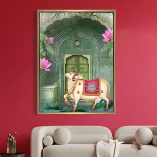 Traditional Pichwai Cow – Indian Heritage Wall Art HD Canvas Print for Home Decor, Ready to Hang (PWA24).