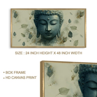 Abstract Blue Buddha Wall Art, HD Canvas Print, Golden Box Framed, Ready to Hang, (24 In x 48 In) (BUDDHA-WA-19)