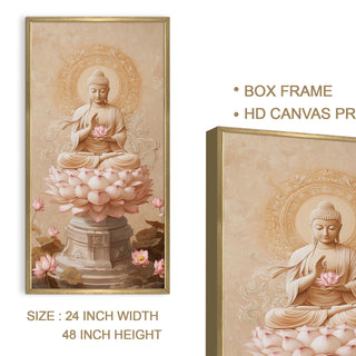 Enlightened Buddha on Lotus Throne Portrait Wall Art, HD Canvas Print, Golden Box Framed, Ready to Hang, (48 In x 24 In) (BUDDHA-WA-37)
