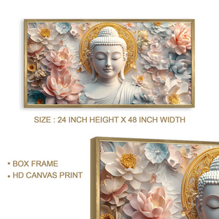 Golden Lotus Buddha Wall Art, HD Canvas Print, Golden Box Framed, Ready to Hang, (24 In x 48 In) (BUDDHA-WA-01)