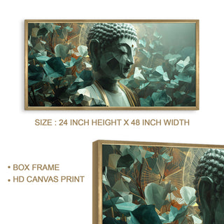Modern Polygon Buddha Wall Art, HD Canvas Print, Golden Box Framed, Ready to Hang, (24 In x 48 In) (BUDDHA-WA-24)
