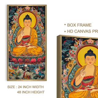 Golden Buddha Portrait with Ornate Detailing Wall Art, HD Canvas Print, Golden Box Framed, Ready to Hang, (48 In x 24 In) (BUDDHA-WA-48)