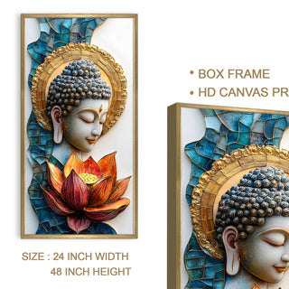Golden Halo Buddha Wall Art, HD Canvas Print, Golden Box Framed, Ready to Hang, (48 In x 24 In) (BUDDHA-WA-28)