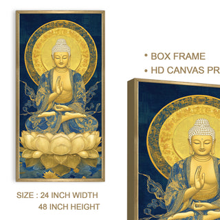 Golden Buddha Portrait with Lotus Throne Wall Art, HD Canvas Print, Golden Box Framed, Ready to Hang, (48 In x 24 In) (BUDDHA-WA-45)
