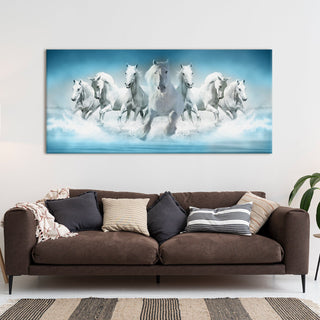 Seven Running Horses Vastu Canvas Paintings Framed For Living Room Wall Decoration (VAWA05)