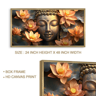 Spiritual Buddha Wall Art, HD Canvas Print, Golden Box Framed, Ready to Hang, (24 In x 48 In) (BUDDHA-WA-22)