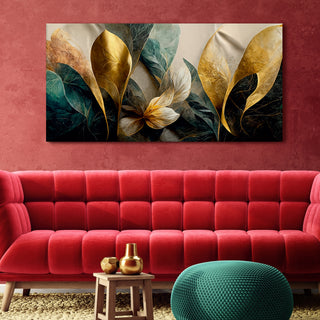 Golden Flower Wall Art Painting, HD Canvas Print, Framed, Ready to Hang. (FLWA26)