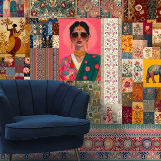 Royal Raga Collage Wall Mural – Traditional Indian Patchwork Art (PATCH027)