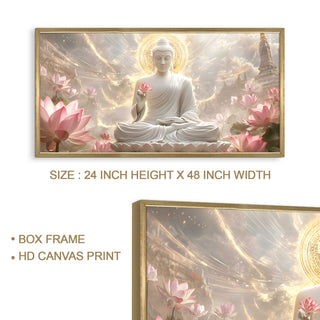 Buddha & Lotus Blossom Wall Art, HD Canvas Print, Golden Box Framed, Ready to Hang, (24 In x 48 In) (BUDDHA-WA-05)