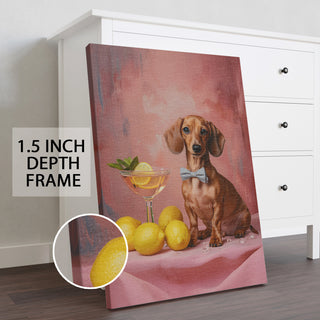 Pooch with Bow & Golden Citrus Elixir Wall Art Painting, HD Canvas Print, Framed, Ready to Hang. (POMA20)