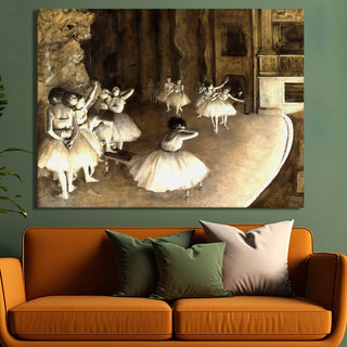 Ballet Rehearsal on Stage by Edgar Degas Painting | HD Canvas Print | Ready to Hang | Wall Art for Bedroom, living room, Hallway (EDWA02)