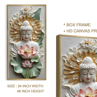 Golden Aura Buddha Portrait Wall Art, HD Canvas Print, Golden Box Framed, Ready to Hang, (48 In x 24 In) (BUDDHA-WA-26)