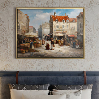 European Cityscape Wall Art, HD Canvas Print, Golden Floater Framed, Ready to Hang, (36 In x 48 In) (EURO-WA-67)