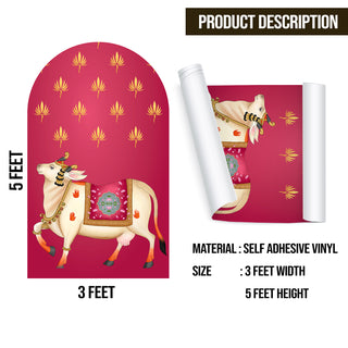Pichwai Cow Temple Background Arch Wall Mural – Peel & Stick Cow Wallpaper – Waterproof Self Adhesive Vinyl Sticker for Living Room, Entryway – Size: 5ft x 3ft (PDAWALL04)