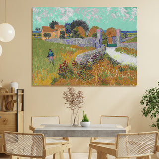 Farmhouse in Provence By Vincent Van Gogh Painting Wall Art HD Canvas Print, Framed, Ready to Hang. (VAWA014).