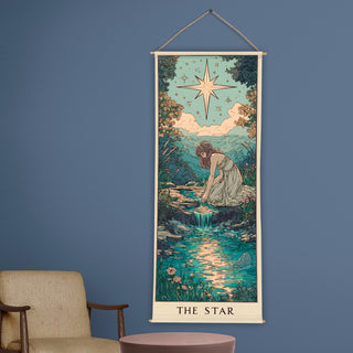 The Star Tarot Tapestry – Spiritual Art Wall Hanging, Thick fabric, HD Print, Ready to Hang Wall Décor. Size 24 In x 60 In. (TAROTTPS12)