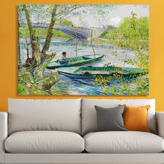 Fishing Boat & Bridge Wall Art by Vincent Van Gogh, HD Canvas Print, Framed, Ready to Hang. (VAWA08).