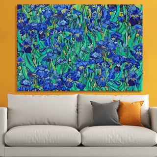 Irises Blue Flower Painting By Vincent Van Gogh Wall Art, HD Canvas Print, Framed, Ready to Hang. (VAWA013).