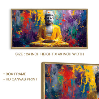 Abstract Buddha in Yellow Robe Wall Art, HD Canvas Print, Golden Box Framed, Ready to Hang, (24 In x 48 In) (BUDDHA-WA-13)