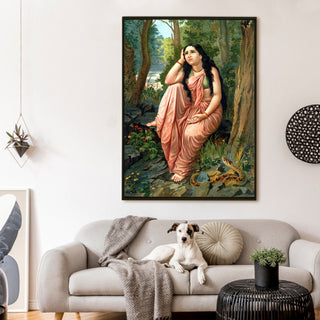 Shakuntala in the Forest – Raja Ravi Varma Classic | HD Canvas Print | Ready to Hang | Wall Art for Bedroom, living room, Hallway (RRVWA08)