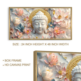 Divine Buddha Spiritual Wall Art, HD Canvas Print, Golden Box Framed, Ready to Hang, (24 In x 48 In) (BUDDHA-WA-08)