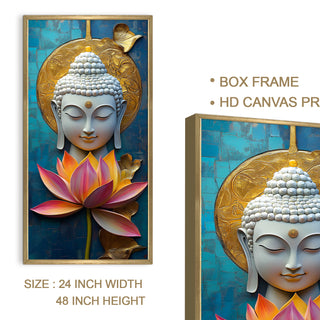 Golden Aura Buddha Portrait Wall Art, HD Canvas Print, Golden Box Framed, Ready to Hang, (48 In x 24 In) (BUDDHA-WA-30)