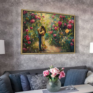 Romantic Couple Wall Art,HD Canvas Print with Premium Golden Floater Frame, Ready to Hang, (36 In x 48 In) (COUPLE-WA-18)